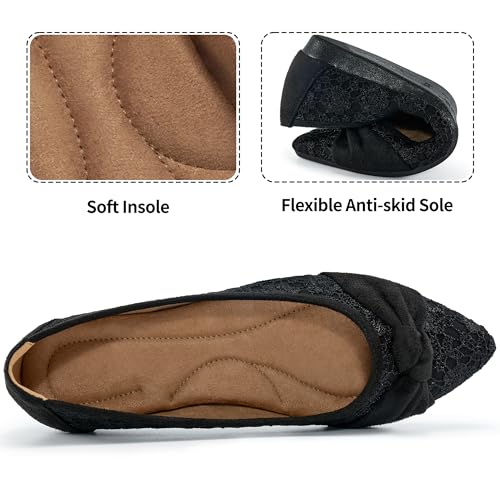 Ablanczoom Dress Shoes for Womens Flats: Dressy Comfortable Pointed Toe Bow Lace Mesh Ballet Flat Wedding Bridal Shoe for Women4