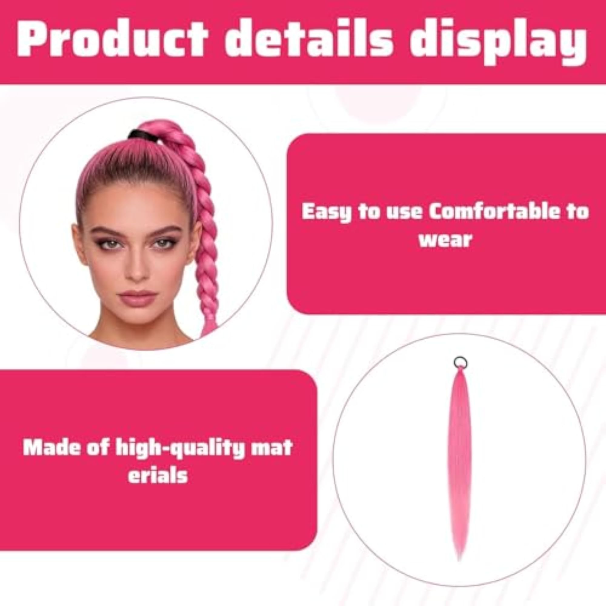 2Pcs Pink Ponytail Hair Extensions for Women, Artificial Accessories