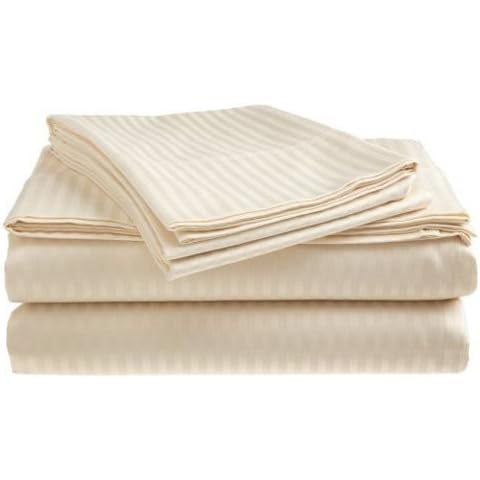 CrystalTowels Microfiber Bed Sheets Set - 4-Piece Soft Sheet Set, Stripe Pattern w/Sateen Finish, Queen Size Sheets Deep Pocket Set - Beige Cover