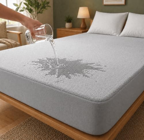 Image of Premium Waterproof Mattress Protector Cover Single Bed | Breathable Terry Cotton Bed Protector, Single Bed (72 X 36, 6 X 3 Feet - 2 to 10 inch - Grey)