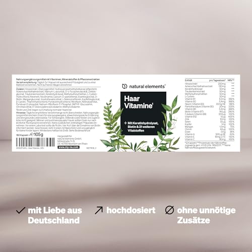 Haar Vitamine – 180 Kapseln – hochdosiert mit Keratinhydrolysat, Biotin, Selen, Zink, Hirseextrakt, B-Vitaminen & mehr – für Haare, Haut & Nägel* – in Deutschland produziert & laborgeprüft
