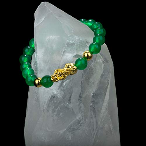 ZenBless Fengshui Porsperity Jade Bracelet Lucky Charm Feng Shui Black Obsidian Wealth Bracelet Gift for Men Women with Gold Plated Pi Xiu Pi Yao Attract Wealth Good Luck(Green)3