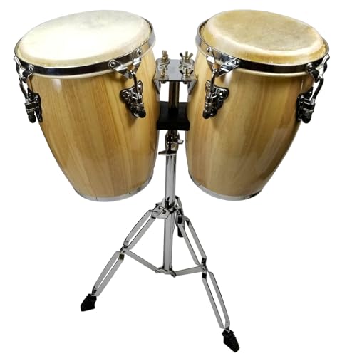 Zenison 9 & 10 inch Conga Drums with Stand Latin Percussion Natural Wood