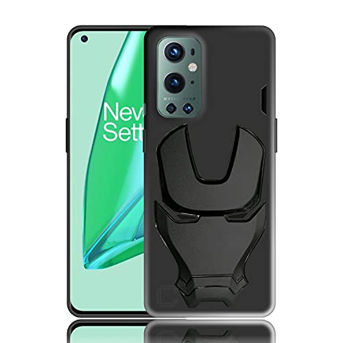 Image of COVERLY Official 3D Smooth Feel Avengers Logo Mask Soft Rugged Grip TPU Silicone Iron Man Engraved Cartoon Movie Engraved Silicone Rubber Matte Strong Back Cover for Oneplus 9R -Black