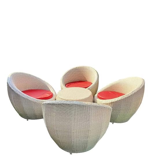 Image of Apple Chair & Table Set for Indoor||Outdoor || Garden || Balcony ||Living Room Tea ||Coffee Furniture Set Home Dcor (Standard, red & White (4 Chair 1 Table)