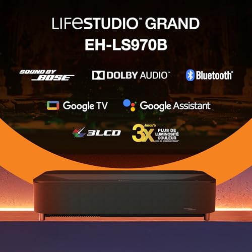 Epson Lifestudio Grand Plus EH LS970B Projecteur 3LCD 4000 lumens 4000 lumens couleur 3840 x 2160 16:9 4K objectif à ultra courte focale 802. /bgnacax wireless / Bluetooth 5.2 métallisé - vue 6