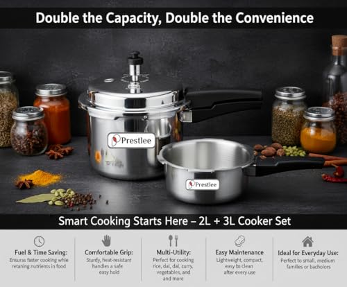 Image of Prestlee Aluminium 2, 3 Litres Pressure Cooker | Outer Lid | Faster & Healthy Cooking | Gas Stove Compatible | ISI Certified | 5 Years Manufacturer's Warranty | Silver