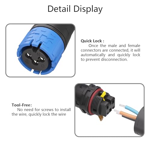 AOHUA 4-Pack Q20 IP68 Conector 3 Pin Rápido miniatura 3