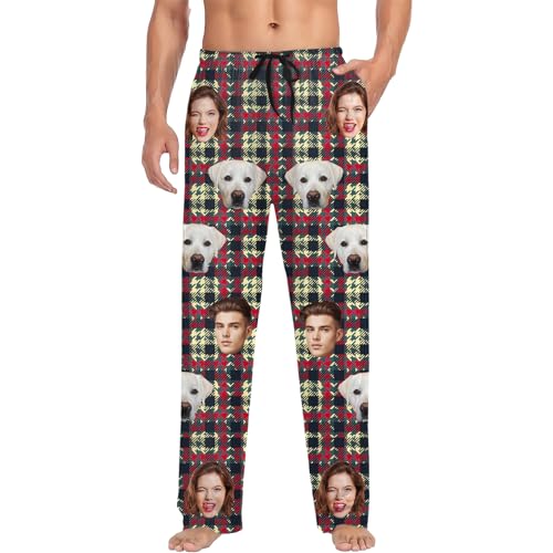 Custom Pajama Bottoms,Personalized Face Men Women Photo Sleepwear Pants,Customized Pj Trousers Lounge Gifts for Him Her