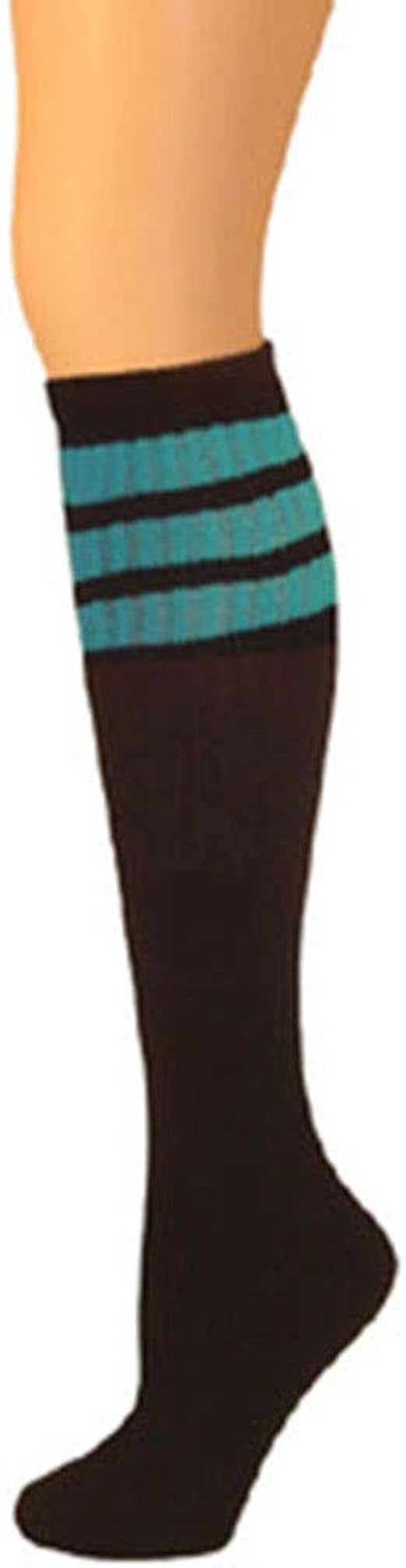 AJs Classic Triple Stripes Retro Knee High Tube Socks Black, Turquoise, Sock size