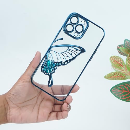 Image of PEEPERLY Back Cover Case for iPhone 14 Pro Max Scratch Resistant Anti-Slip TPU Shockproof Protective Durable Glowing Butterfly Transparent Case for Girls & Women(Blue)