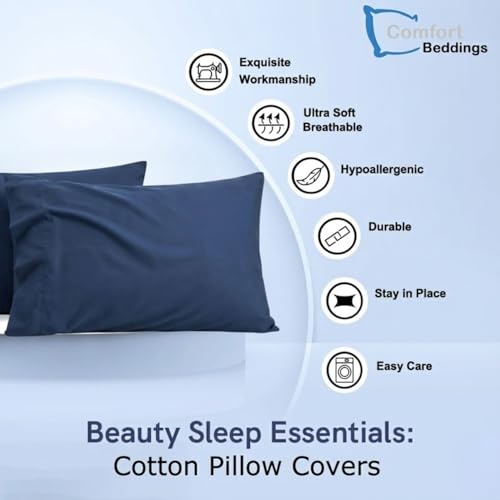 Image of Comfort Beddings 100% Organic Cotton Pack of 2 Travel Pillowcases 12x16 Midnight Blue Pillow Cases with Envelope Closure, Crisp Percale Weave, Soft & Cooling Pillow Covers (Size-12x16, Midnight Blue)