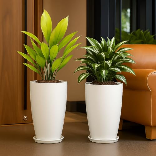 TrustBasket Blossom 18 Inch (Set of 2) Solid White Flower Pot| Li...