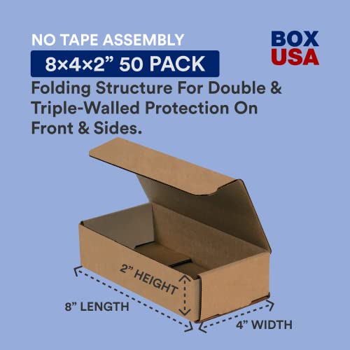 Box Usa Small Shipping Boxes 8"L X 4"W X 2"H, 50-Pack | Cardboard Box Crush-Proof Carton For Mailing, Storing, Package, Gifts, Crafts, Business Or Home, White 8X4X2 842 #TOP1