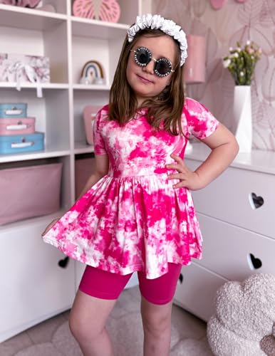 Image of Arshiner Girls Summer Outfits Short Sleeve Ruffle Hem Top and Biker Shorts Set Girl Clothes 4-15 Years