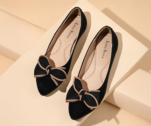 Image of LOUIS STITCH Women's Elegant Bow Ballerina Flats | Premium Closed-Toe Flat Sandals| Comfort Ballerina for Office & Everyday Style| LS-LDCF-012