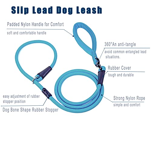 Slip Lead Dog Leash Strong Nylon Rope Leash with Comfortable Handles and Walking Training Lead for Small Medium Large Dogs (Blue - Image 2