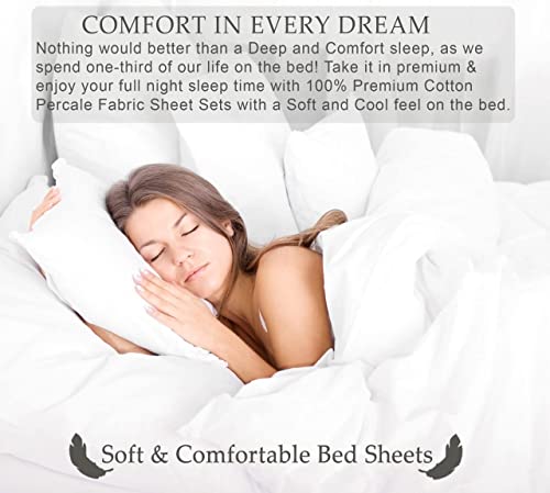 RUVANTI 100% Cotton Full Size Bed Sheets, 4 Pieces, Soft & Breathable Percale Weave Bedding, Deep Pocket 16", Hotel Standard, Crisp Cool Feel, Durable, Perfect Sheet Set Floral, Monotones