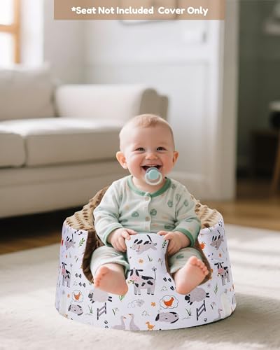 Image of BOMOLOUR Seat Cover Compatible with Bumbo and Nuby Seat, Removable Breathable Baby Floor Seat Cover for Boys and Girls, Seat Not Included (Brown Farm)