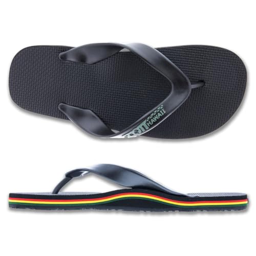 Scott Hawaii Men's Jawaiian Rasta Rubber Double Plug Strap Slipper | Beach Footwear | No-Slip Boat Sandal | Wider Footbed and No Arch Flip Flops