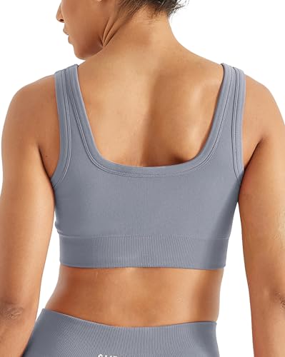 Image of AUROLA Power Womens Square Back Basic Sports Bra - Square Neck Padded Low Impact Yoga Bra Workout Crop Top