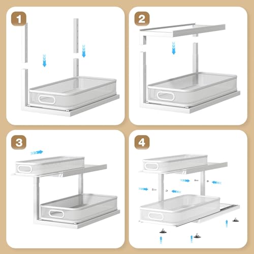 Image of 2-Pack 18.5 IN Depth Under Sink Organizer With Next-Gen Ball-Bearing Slides,Sophisticated Mesh 2-Tier Pull Out Shelf for Kitchen & Bathroom,Fits Small Items-White(Patented)