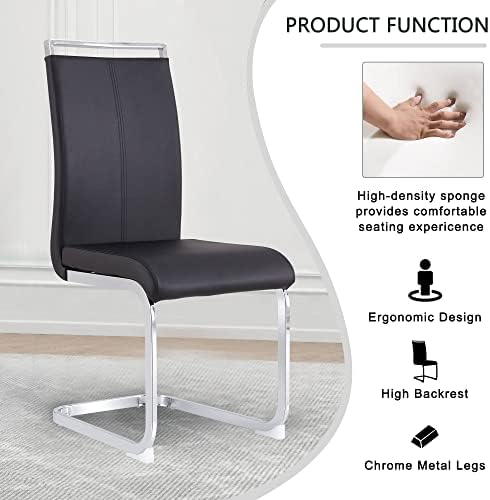 Pvillez Glass Dining Table Set for 6, 7 Piece Dining Room Table Set, 78" Modern Large Glass Kitchen&Dining Room Table with Silver Metal Legs and Black MDF Crossbars & 6 Black PU Leather Dining Chairs