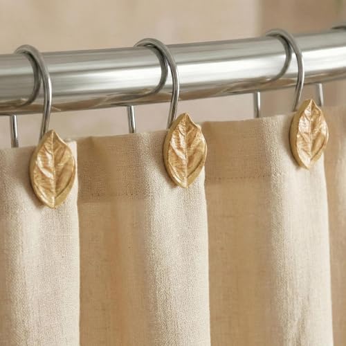 Fall Leaf Shower Curtain Hooks: 12 Pcs Decorative Hooks for Floral Leaves Tropical Plant Botanical Autumn Flower Tree Themed Shower Curtain - Farmhouse Boho Shower Curtain Rings for Bathroom