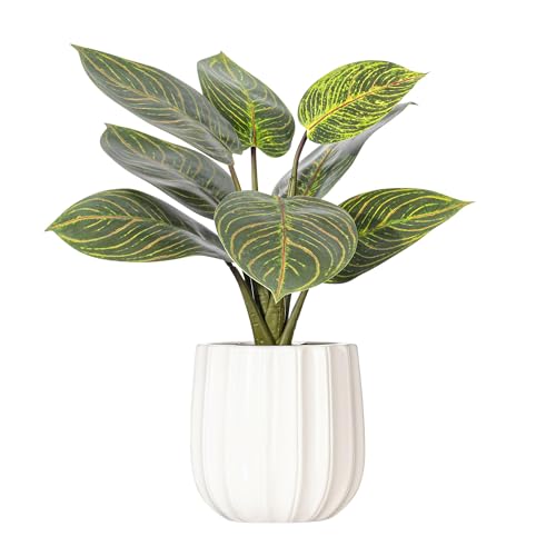Vickerman 13' Philodendron Birkin in White Ceramic Pot.