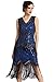 BABEYOND Women's Flapper Dresses 1920s V Neck Beaded Fringed Great Gatsby Dress (Large, Blue)
