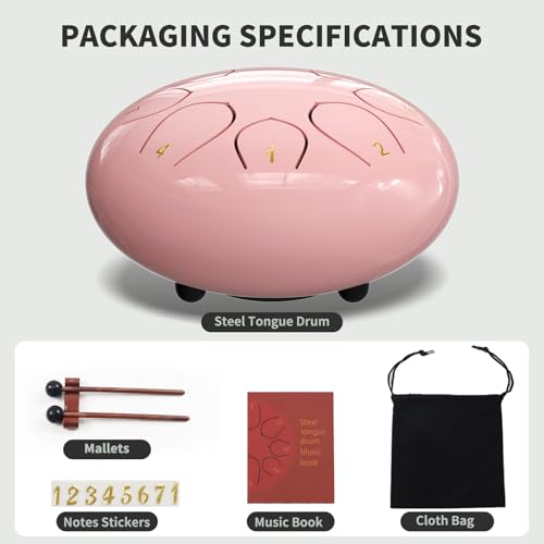 Image of Rain Drum for Outside Garden, 6 Inches 8 Notes Steel Tongue Drums, Waterproof Meditation Echo Rain Chime, Musical Instruments for Adult Gift with Bag, Music Book, Mallets (Pink)