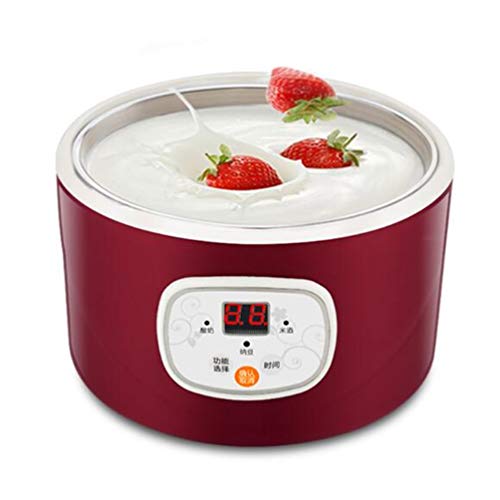Yogurtera eléctrica inteligente Temporizador multifunción de acero inoxidable de 1 litro de capacidad automática fabricante de helado del hogar portátil,Rojo
