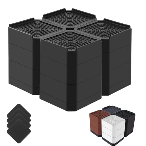 Bed Risers Heavy Duty, Adjustable Furniture Riser Blocks Lift 1.5, 3, 4.3 inches for Couch Table Desk Sofa Chair Legs, Refrigerator, Washing Machine - Support up to 4000 lbs (Black 4 Pack, 4.3 inch)