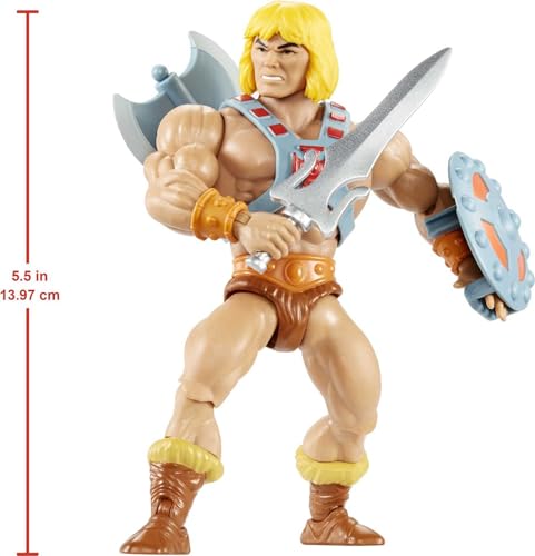 Image of ​Masters of The Universe Origins Action Figure He-Man 5.5 Inch 1980s Motu TV Hero Toy, Detailed Design with Harness, Sword, Axe & Shield