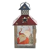 Handgemacht und handbemalt YAOHEHUA Statuen Und Skulpturen Weihnachtsmann Schmiedeeisen Ornamente Weihnachtsschmuck Tragbare Windlicht Glas Kerzenhalter Büsten Skulpturen