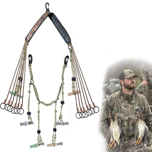 Vecacosic 2 in 1 Duck Call Lanyard Duck Strap Carrier for Hunting Adjustable Nylon Game Call Lanyard 6 Calls with 12 Slip Rings Waterfowl Game Duck Carrier, Double Locking Duck Hunting Accessories