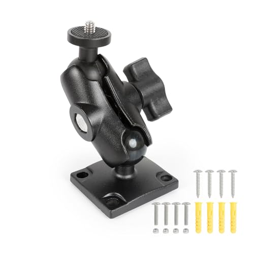 Heavy-Duty Camera Wall Mount – 360° Rotation Aluminum Alloy Short Arm with 1/4"-20 Thread 1" Ball Head, Tree/Desktop Mount for DSLR, CCTV, Video Wall Monitors