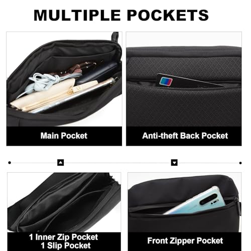 Long Keeper Torba crossbody 1,5 l dla mężczyzn kobiet minimalistyczna mała torba na ramię na klatkę piersiową bieganie podróż codzienne noszenie regulowany pas talia saszetka, Czarny, Minimalne