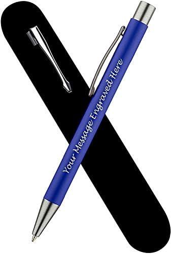 Paul Clover Personalised Engraved Aluminium Ballpoint Pen with Graphite Finish in a Velvet Pouch, Black Ink - Personalised Gifts for Anniversary or Any Gift Idea - Enter Your Custom Text (Blue)