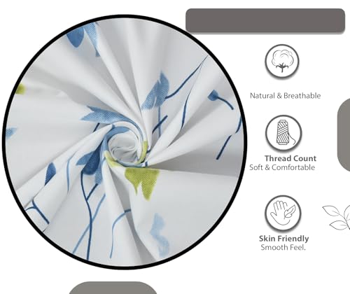 Image of 240 TC Soft Ezyption Cotton Floral Print King Double Bed bedsheet - with 2 Pillow Covers,bedsheet for Double Bed King Size Hypoallergenic, Brethable, (Size- 90 x 90 Inch) Blue & White