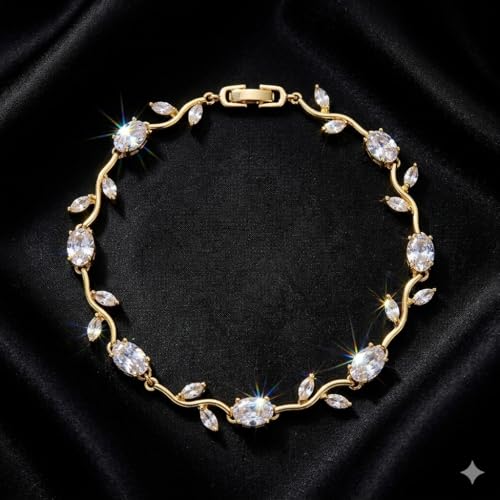 Image of 18K Gold Plated Stylish Chain Bracelet for Women & Girls | Trendy Unique Diamond Tennis Charm Link Tulip Everyday Instagram Viral Jewellery