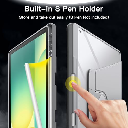 JETech Rotating Case for Samsung Galaxy Tab S10 FE Plus/S10 FE+ 13.1-Inch with S Pen Holder, 360 Degree Rotation Protective Stand Cover Clear Back, Auto Wake/Sleep (Silver) by JETech - Image 5