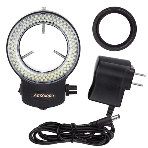 AmScope 144 LED Intensity-Adjustable Ring Light: Stereo Microscope Accessory with Black Housing