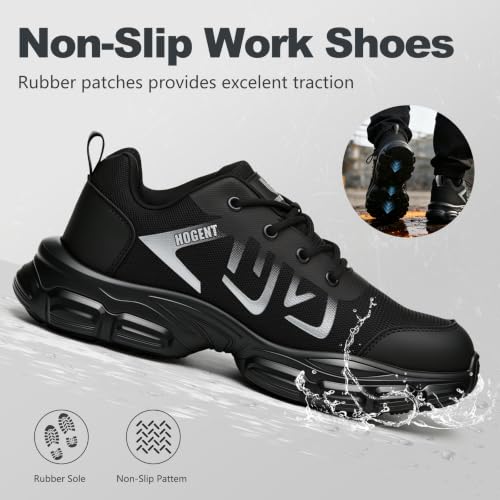 Image of Hogent Steel Toe Shoes for Men Lightweight Comfortable Non Slip Work Shoes Women Puncture Proof Safety Sneakers for Industrial Construction & Daily Life