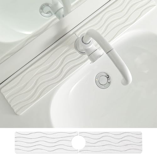 Kitchen Sink Splash Guard Faucet Mat for Kitchen Sink Diatomite Fast Drying Faucet Handle Drip Catcher Tray Super Absorbent Prevents Moisture Buildup for Bathroom Counter Bar (White, 40×10cm)