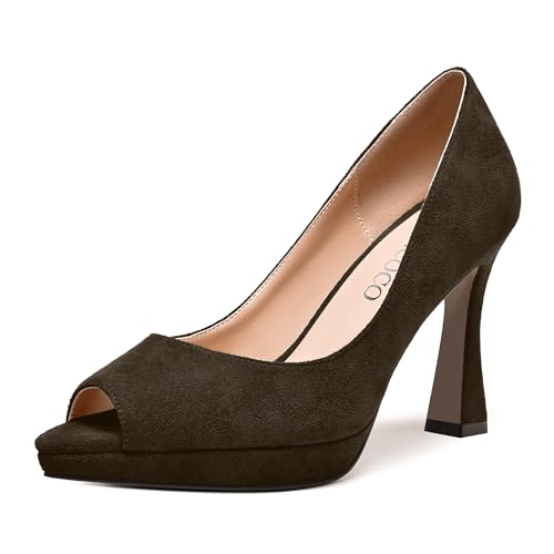 MODENCOCO Womens Dress Platform Fashion Peep Toe Slip On Bridal Suede Stiletto High Heel Pumps Shoes 4 Inch