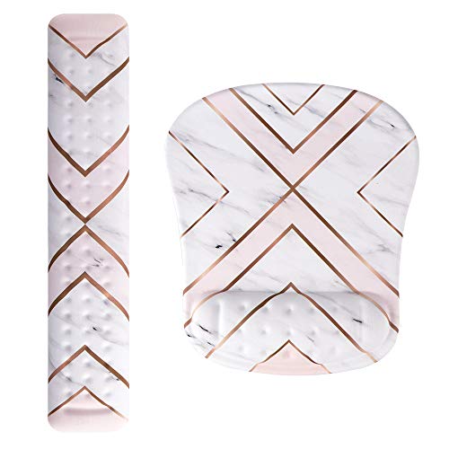 iLeadon Keyboard Wrist Rest and Mouse Pad Wrist Support Set, Soft Memory Foam Filled Mouse Wrist with Massage Holes Design for Computer, Laptop, Mac, Gaming or Office Pain Relief, Gold Marble