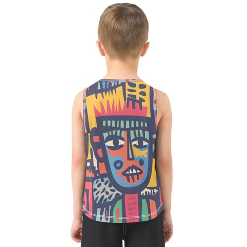 Boys Tank Top Shirts African Face Graphic Tribal Sleeveless T-Shirts Crew Neck for Kids Clothing Children3