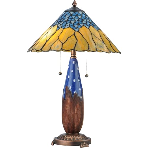 Oakestry 24.5" Cristal Azul Tiffany Style Table Lamp, Blue Mosaic