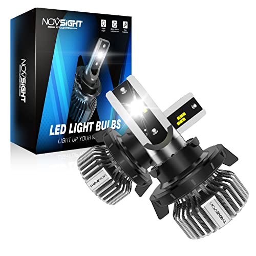 NOVSIGHT H13 9008 LED Headlight Bulbs, 10000 Lumens 6500K Super Safety High Low Beam Led Headlight Conversion Kit, 60W 300％ Brightness, 50000 Hours Lifespan Plug and Play Halogen Replacement